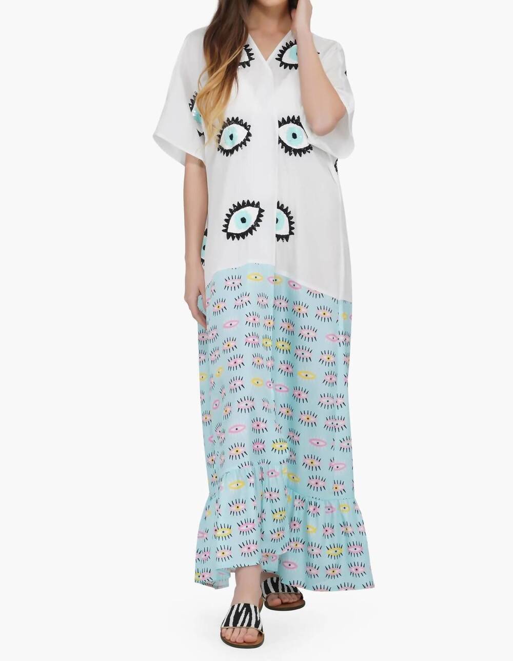 NEW AMERICA & BEYOND sequin eye kimono cover-up in white